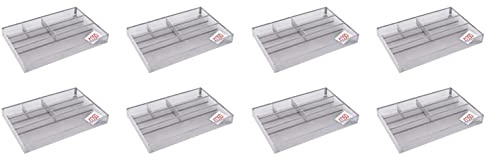 OSCO Wiremesh Desk & Drawer Organiser, 6 Compartments, Ideal for Pens, Makeup, Stationery Caddy & Kitchen Storage, Fits Standard Drawers Compact Design, 33×23×4.4 cm, Silver, 8-Pack