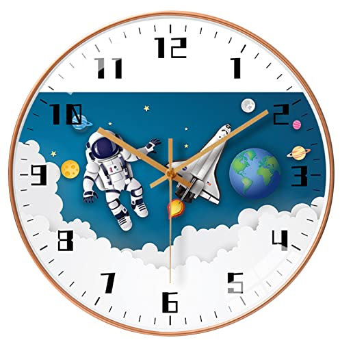 EXQULEG Kinderwanduhr Lautlose, Wanduhr Kinder Weltraum Astronauten, Wanduhr für Junge und Mädchen, Kinderzimmer Klassenzimmer (3061,12 Zoll/30cm)
