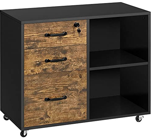 Yaheetech Cajonera Escritorio con Ruedas Mueble Archivador para Carpetas Cajonera Oficina para Impresora con 3 Cajones y 2 estantes Abiertos para Tamaño A4 y Carta 80x40x65,5 cm