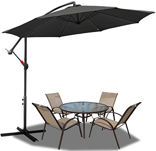 Lospitch Parasol déporté en aluminium avec manivelle, protection UV et imperméable, parasol de jardin, gris, Ø350cm