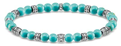 Thomas Sabo Herren Armband Talisman türkis, aus polierten imitierten Türkis Perlen, geschwärzten 925er Sterlingsilber Elementen, Länge: 19 cm, A1923-878-17-L19