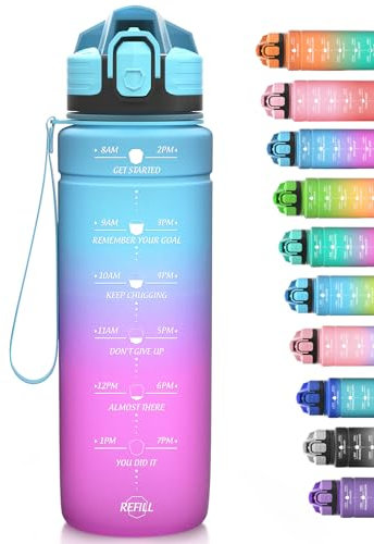 Niggeey Sport Trinkflasche 500ml, 700ml, 1L, 1,5L Trinkflasche Kinder Auslaufsicher, BPA-frei Tritan Motivierende Wasserflasche mit Zeitmarkierung, Sportflasche für Kinder, Schule, Fitness, Gym
