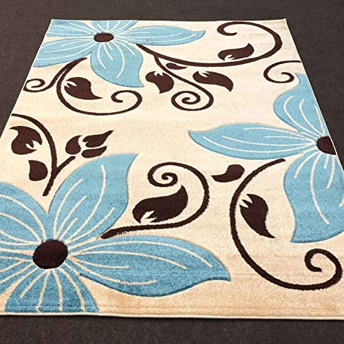 Rugs 4 Sale Vogue Beige 1.4cm Thick Pile Modern Area Rug Living Room, Bedroom, Office And Home Decor l Ideal For Kids Room, Dining Hall, Indoor/Outdoor Carpet Mat (Beige/Blue-120x170cm)