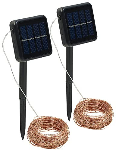 Lunartec Solar Micro Lichterkette: 2er-Set Solar-Lichterketten aus Kupferdraht, warmweiße LEDs, je 32 m (Kupferdraht-Lichterkette außen, Solar LED-Draht Lichterkette)