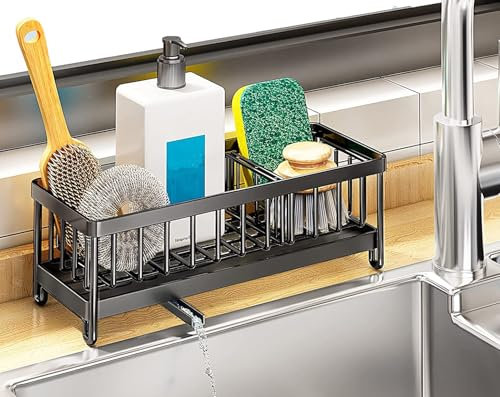 JYFKINN Spülbecken Organizer für Küche 304 Edelstahl Küchen Organizer Aufbewahrung mit Abtropfschale Schwammhalter Küche Spülbecken Ablaufwanne für Küche Badezimmer