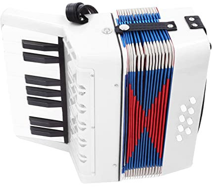 Focket Akkordeon, 17 Tasten, 8 Bässe, Einstiegsklavierakkordeon, Tasten ABS mit Einziehbarem Riemen, Professionelles Tragbares Musikinstrument, für Anfänger, Erwachsene (Weiß)
