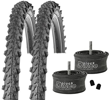 2 x Reifen MTB 20/24/26 Zoll Fahrradreifen Fahrradmantel 50-406/507/559 (20/24/26x1.95) inkl. Black Dingo Schläuche AV (26 Zoll (50-559), schwarz)