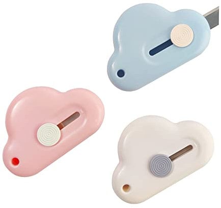 Mini Taglierino Tascabile, 3 Pezzi Coltelli Multiuso, Coltello Retrattile Portatile, Coltello di Sicurezza, Mini Cutter, Coltello in acciaio legato con foro catena chiave, Retrattile(Nuvola)