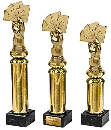 eberin · Poker Pokal · Skat Pokal · Doppelkopf Pokal · Rommee Pokal · Mau-Mau Pokal · Spieleabend · Ehrenpreis · Pokal · Trophäe · Award · mit Wunschgravur in 3 Größen (Größe: 27cm)