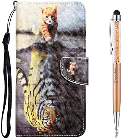 Grandoin Compatible with iPhone 11 Pro Case, Wallet Leather Flip Case with Card Holder Slots Magnetic Closure Kickstand Shockproof Protective Phone Case for iPhone 11 Pro (5.8 Inches) (Cat Tiger)