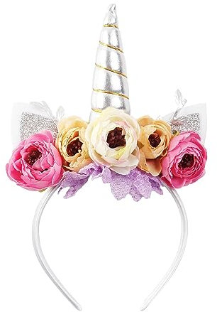 Nishine Mädchen Glitter Einhorn Horn Stirnband Kamelie Pony Stirnband Blume Haarband Tiara für Party Geburtstag Geschenk(Silber&Rosa)