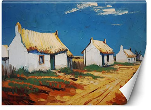 Premium Vinyl Fototapete Van Gogh 400x280 cm XXL Wandtapete Tapeten Wohnzimmer Schlafzimmer Jugendzimmer Büro Flur Hotel Spa Moderne Design Wand Dekoration Weiße Hütten Saintes Maries Weiß