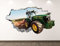 Durchbruch Wandtattoos Grüner Traktor Wandtattoo Art Deco 3D Smashing Truck Kinderzimmer Aufkleber BL189-55x80cm