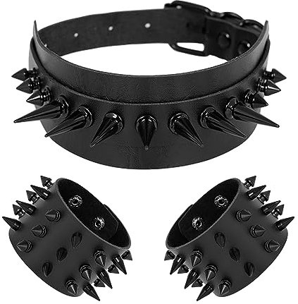 Manfnee Leder Choker Armband Punk Halskette Armbänder Spike Manschetten und Halsband Gothic Armband