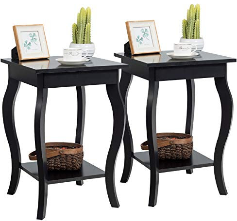 COSTWAY 2er Set Nachttisch mit Ablage, 2 Ebene Beistelltisch aus Holz, Nachtkonsole, Sofatisch für Wohnzimmer, Schlafzimmer, 40 x 40 x 60 cm (Schwarz)