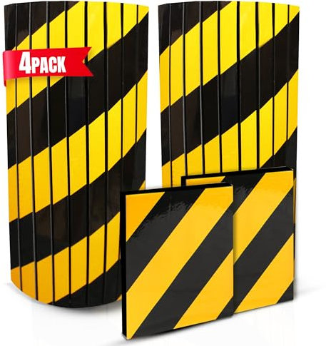 Protector Columnas Garaje |4 Unidades| Se Adapta a Columnas Circulares, Protector Parking Reflectante - Protector Puertas y paragolpes Coche (2 Ud 40x25x2cm Flexible + 2 Ud 25x20cm Lisas) (Amarillo)