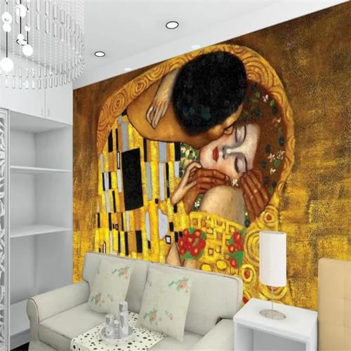 Papier peint mural 3D Gustav Klimt le baiser pour murs, fond de télévision, grande fresque pour salon, chambre à coucher, 150 x 105 cm