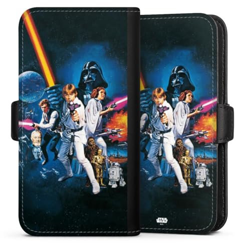 Flip Case kompatibel mit Apple iPhone 13 Handyhülle aus Kunst Leder schwarz Klapphülle Star Wars Episode IV Fanartikel