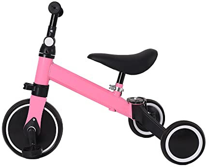 2-en-1 (Rose)-Draisienne Bebe, Cadeau de Premier Anniversaire Noel -Trotteur, Premier vélo à 3 Roues pour Garçons et Filles, Selle réglable, Trois Roues, De 12 Mois à Environ 5 Ans, Charge 25 kg