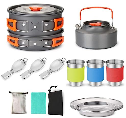 DEEDAV Cocina Camping Equipo De Viaje para Acampar Vajilla Juego De Utensilios De Cocina Ollas Quemador Estufa De Gas Accesorios Juegos De Utensilios De Cocina Utensilios Camping