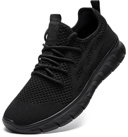LANGFEUU Sneaker Herren Laufschuhe Turnschuhe Tennis Running Schuhe Sportschuhe Freizeit Straßenlaufschuhe Fashion Leichtgewichts Atmungsaktiv Walkingschuhe Fitness Jogging Schuhe Schwarz 44 EU