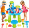 deAO Wasserspieltisch, 4 in 1 Wassertisch Kinder Outdoor inkl. Sandform, Schaufel, Gießkanne, Aktivität Sensory Play Tabelle Sand Wasser Spielzeug ab 2 3 4 Jahre Jungen Mädchen（Orbicular）