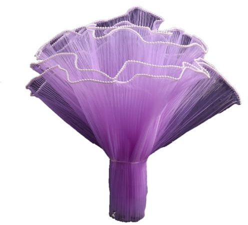 Wisafory 4M x 28cm Spitzenborte Rüschen Tüllstoff mit Perlen Trim Spitzenbordüre Organza Spitzenband zum Nähen Spitzenbesatz Tüllband für DIY Basteln Hochzeit Kostüm Dekoration Lila