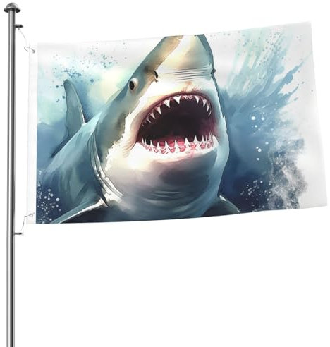 Flagge, 60 x 90 cm, Banner mit 2 Ösen, Hai im Meer, Außendekorationen, HD-Druck, 200D strapazierfähiges Polyester, Banner für Urlaub, Hof, große Flaggen für Innen- und Außendekoration