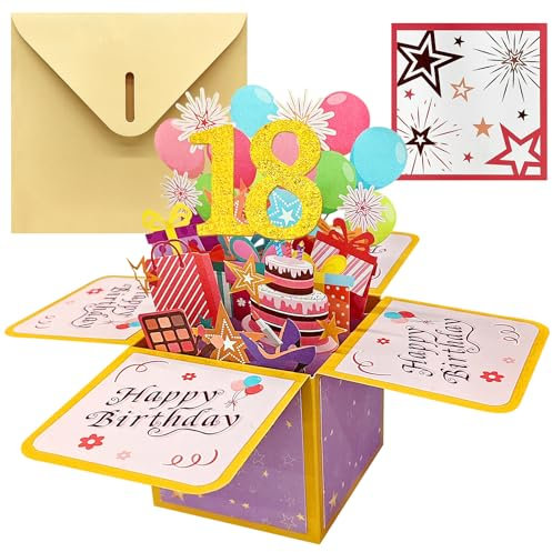 Kisvic 18.Geburtstagskarte, 3D Pop Up Karte Geburtstag mit Umschlag, Romantik Kreativ Geburtstagsgeschenk, Happy Birthday Grußkarte für Mädchen Junge Männer Frauen