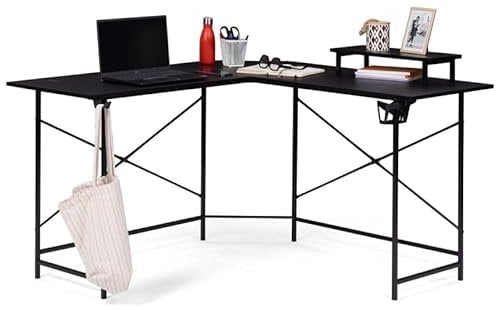 IDMarket - Bureau Gaming d'angle Noir Alexis Support pour écran Porte gobelet et Accessoires