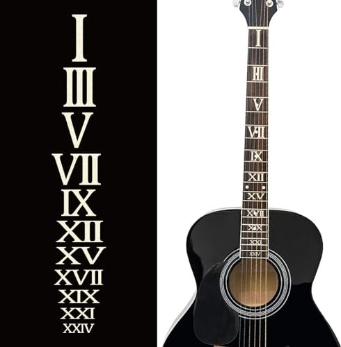 PLIGREAT 2 Stück Gitarre Griffbrett Aufkleber Gitarre Inlay Aufkleber Abnehmbare römische Ziffern Abziehbilder für E-Bassist Akustikgitarre Dekorationen Musical, Ukulele, Musikgitarre, Bass