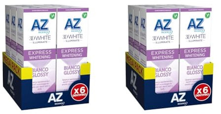 AZ Dentifricio 3DWhite Illuminate Express Whitening Bianco Glossy, Sbianca Rapidamente e Protegge lo Smalto, Maxi Pacco, Confezione da 12x50ml Dentifrici
