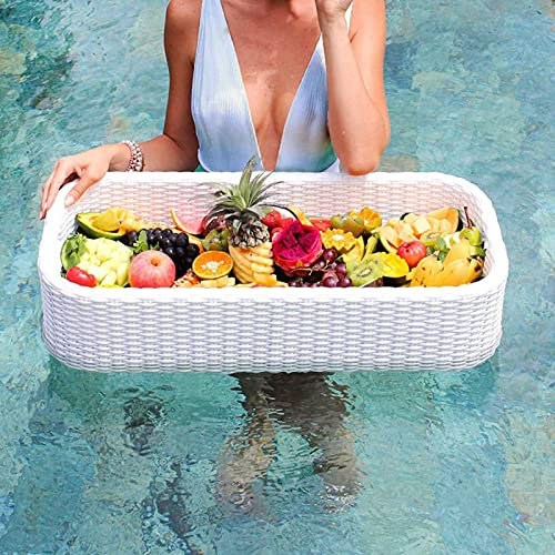 Vassoio galleggiante rettangolare per piscina, vassoio galleggiante in rattan vassoio da portata galleggiante di lusso tavolo e bar con maniglia, elegante vassoio per la colazione sull'acqua per adul