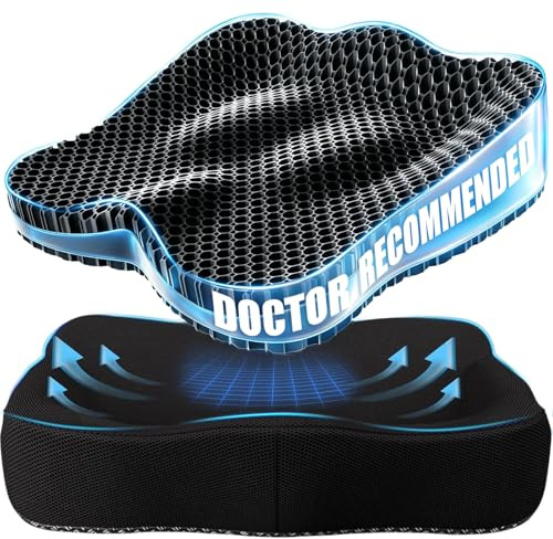 Tsmertor Gel Seat Cushion for Office Chair, Car Seat Cushion Chiar Ergonomic Anti-Slip Gel Non-Slip Seat Back Butt Support Cushion, Tailbone, Sciatica Long Sitting Tailbone Pain Relief