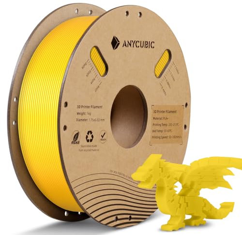 ANYCUBIC PLA+ Filament 1.75mm, PLA Plus 3D Drucker Filament, Hohe Zähigkeit, RFID für Intelligentes Drucken, 1KG Gelb