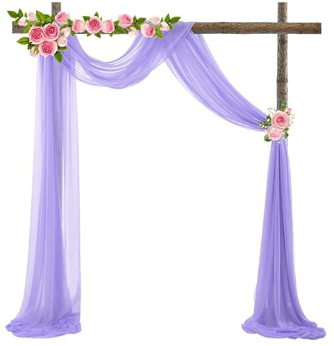 Querbehang Freihanddeko,1 Stück 75 * 300cm Chiffon Tüll Foto Hintergrund Vorhang Hochzeitsbogen Drapierung Stoff Freihanddeko Dekoration für Hochzeit Fotografie Party Geburtstag Taufe -Lila