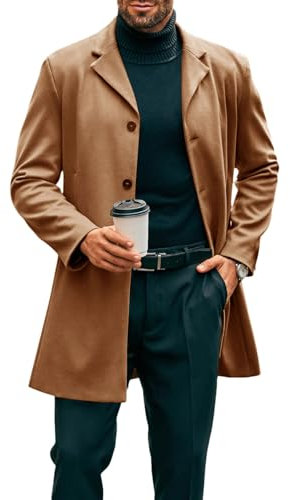 Runcati Herren Mantel Lange Trenchcoat Slim Fit Winter Kerbkragen Jacke Einreiher Business Overcoat Khaki XXL