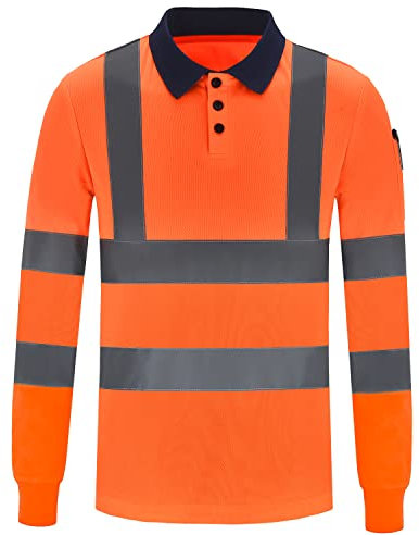 AYKRM Orange Long sleeves Hi Vis Viz Visibility Safety Work Polo Shirt hi vis Polo Shirt (XS-8XL)