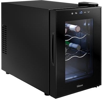 Tristar Cantinetta termoelettrica Grand Saignée, Fino a 6 bottiglie, Silenziosa e stabile, Porta in vetro, 3 livelli, Touch screen a LED, Illuminazione interna, WR-7506