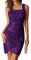 GRACE KARIN Mini robe à paillettes pour femme - Col carré - Sans manches - Ourlet irrégulier - Robe moulante pour fête, boîte de nuit, violet, L