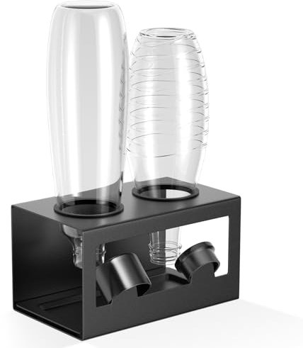 HOMMAND Flaschenhalter für SodaStream Crystal und Emil Flaschen, Edelstahl Flaschenhalter Abtropfgestell Abtropfständer für 2 Flaschen, mit Silikonschutzringe Abtropfschale und Deckelhalter Schwarz