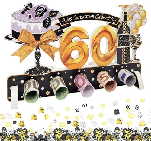 60 Geburtstag Geldgeschenke, Konfetti Deko, Holz Dekoration, Geschenke für Mann Frau, Jubiläum