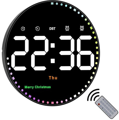 ALEENFOON 10 Wanduhr Digital Groß mit Fernbedienung, Digitaluhr LED Wecker mit 2 Alarmen/Temperatur/Datum/Uhrzeit/Festival/Einstellbarer Helligkeit/Countdown für Zuhause, Fitnessstudio, Büro