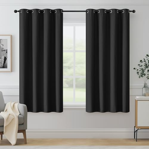 Beauoop Blackout Curtains for Bedroom Black Curtains 54 Drop Herringbone Textured Eyelet Curtain for Living Room Thermal Insulated Noise Reducing Window Curtain Drapes 2 Panels