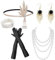 5 Stück 20er Jahre Kostüm Accessoires,Great Gatsby Accessoires für Frauen,1920 Zubehör Damen Set mit Stirnband, Armband,Handschuhen, Halskette,Ohrringen