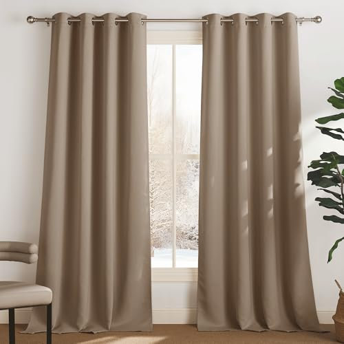 PONY DANCE Cortinas Opacas para Cocina, Aislantes Termicas Frio y Calor Decorativas Curtains For Living Room Blackout 3 Metros con Ojales 2 Piezas,140x350cm,Moca
