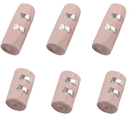 Strehknewen 6 rotoli bendaggio elastico con clip metalliche – fascia compressiva medica per ginocchio, caviglia e polso – supporto elastico per sport e infortuni