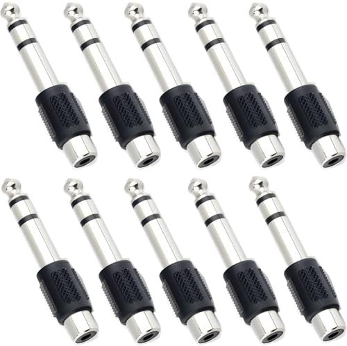 RUNCCI-YUN 10 Pièces 6.35mm (1/4 Pouce) Mâle stéréo TS à RCA Femelle Audio Adaptateur, RCA Femelle à 6.35mm Mâle stéréo Adaptateur, RCA vers Jack 6,35mm