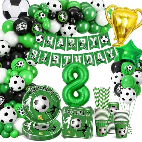 YEJIKJ Decoration Anniversaire Vaisselle Foot 8 ans, Kit Fête Foot pour Enfant Garçon