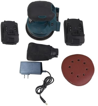 WODHMIEY Ponceuse orbitale sans fil 20 V, ponceuse électrique avec 6 vitesses, interrupteur anti-poussière et sac à poussière, compatible avec batterie Mak ita (double batterie)